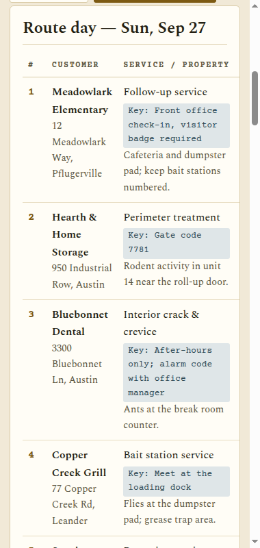 Route day on a phone-width viewport